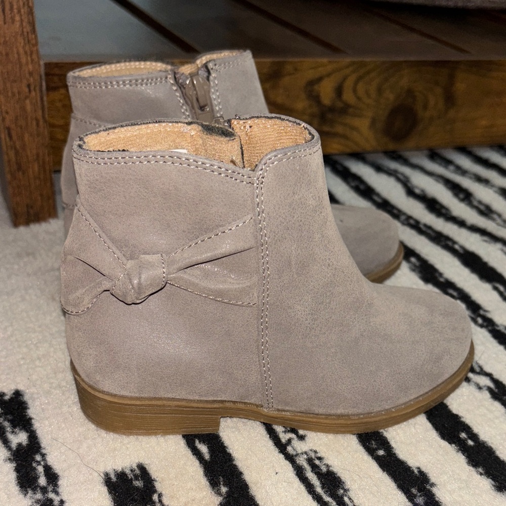 Gray Taupe Ankle Boots with Bow detail
